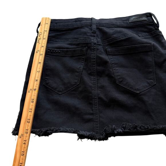 BlankNYC Black Lace-Up Denim Mini Skirt Moto Edgy Zipper Raw Hem Y2K Grunge 24 - Picture 7 of 8